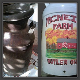 MILK CAN ART
										( BEFORE AND AFTER )